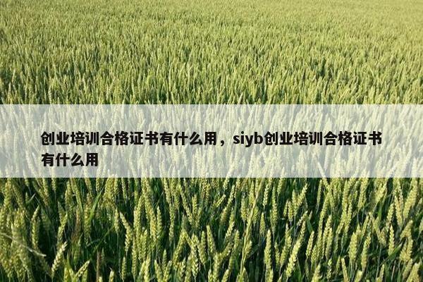 创业培训合格证书有什么用，siyb创业培训合格证书有什么用