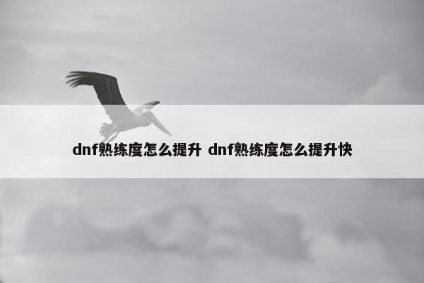 dnf熟练度怎么提升 dnf熟练度怎么提升快