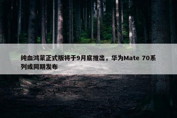 纯血鸿蒙正式版将于9月底推出，华为Mate 70系列或同期发布