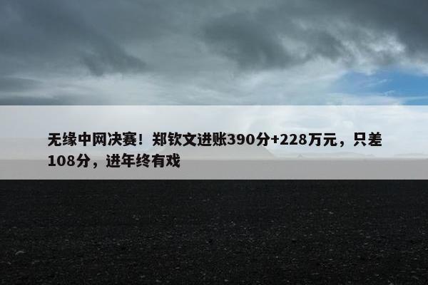 无缘中网决赛！郑钦文进账390分+228万元，只差108分，进年终有戏