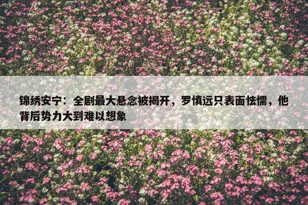 锦绣安宁：全剧最大悬念被揭开，罗慎远只表面怯懦，他背后势力大到难以想象