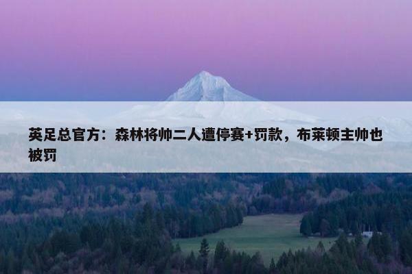 英足总官方：森林将帅二人遭停赛+罚款，布莱顿主帅也被罚